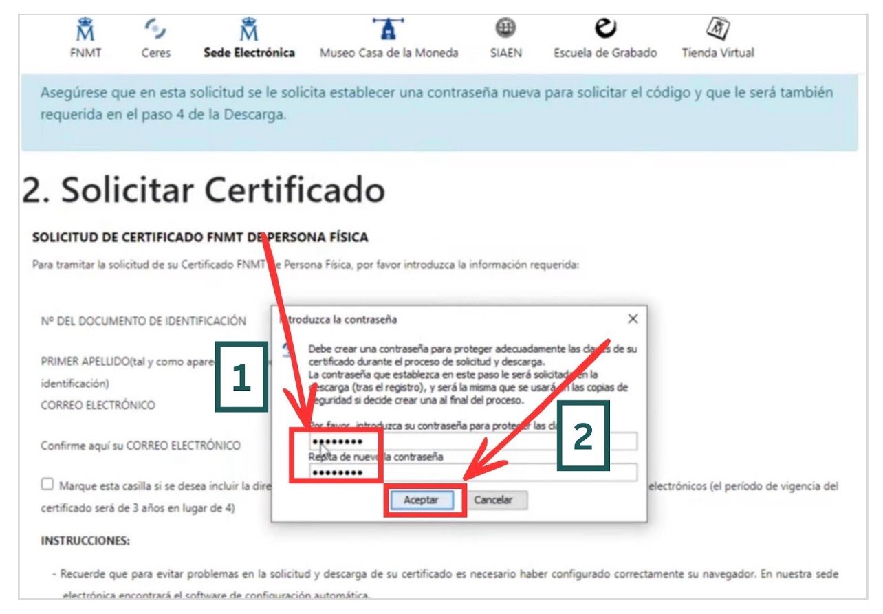 Diálogo de creación de contraseña para las claves del certificado