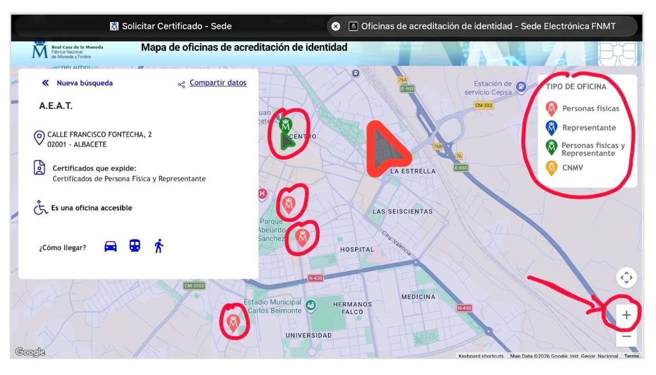 Mapa de oficinas de acreditación de identidad en Albacete