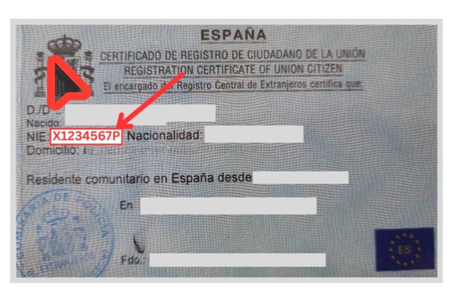 Ejemplo del documento de concesión de NIE (datos anonimizados)