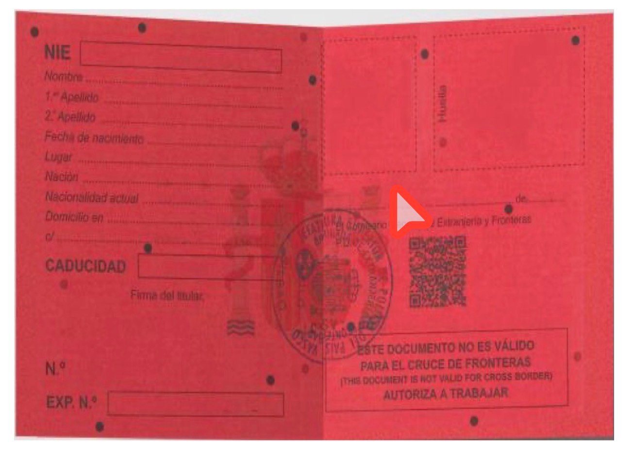 Ejemplo de Tarjeta Roja de identificación de extranjeros