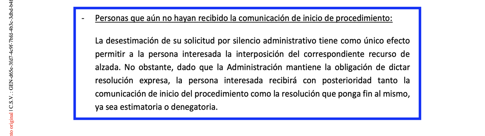 Extracto del criterio de la DGGM sobre las personas que aún no han recibido la comunicación de inicio